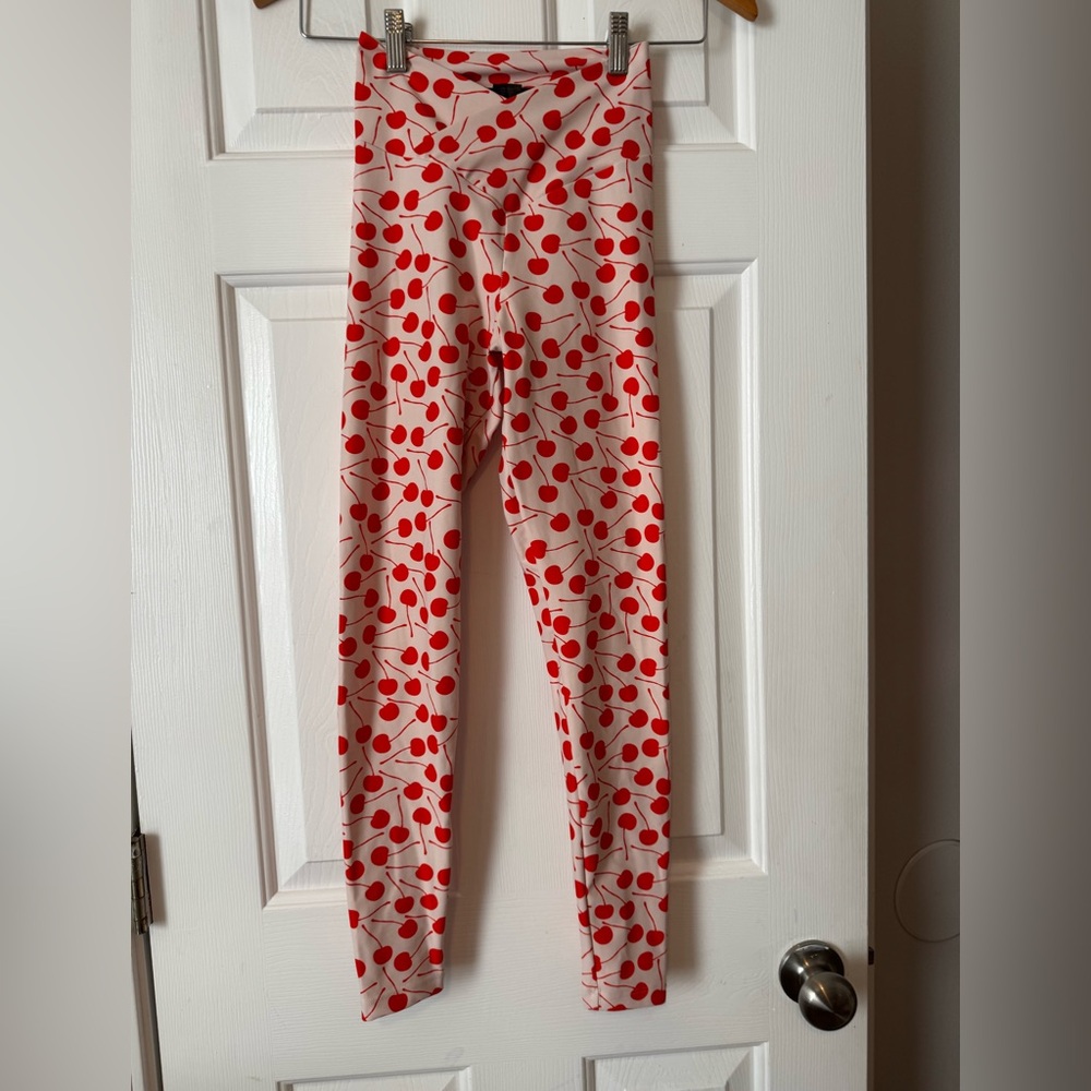 Beach Riot Cherry Print Leggings - Red and White